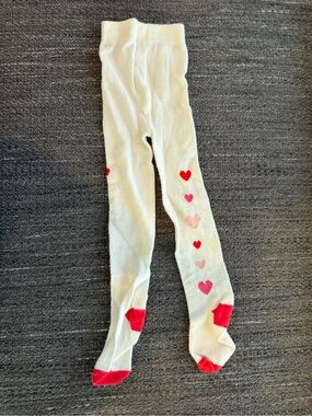 Gymboree Cream Tights with Red and Pink Heart Accents